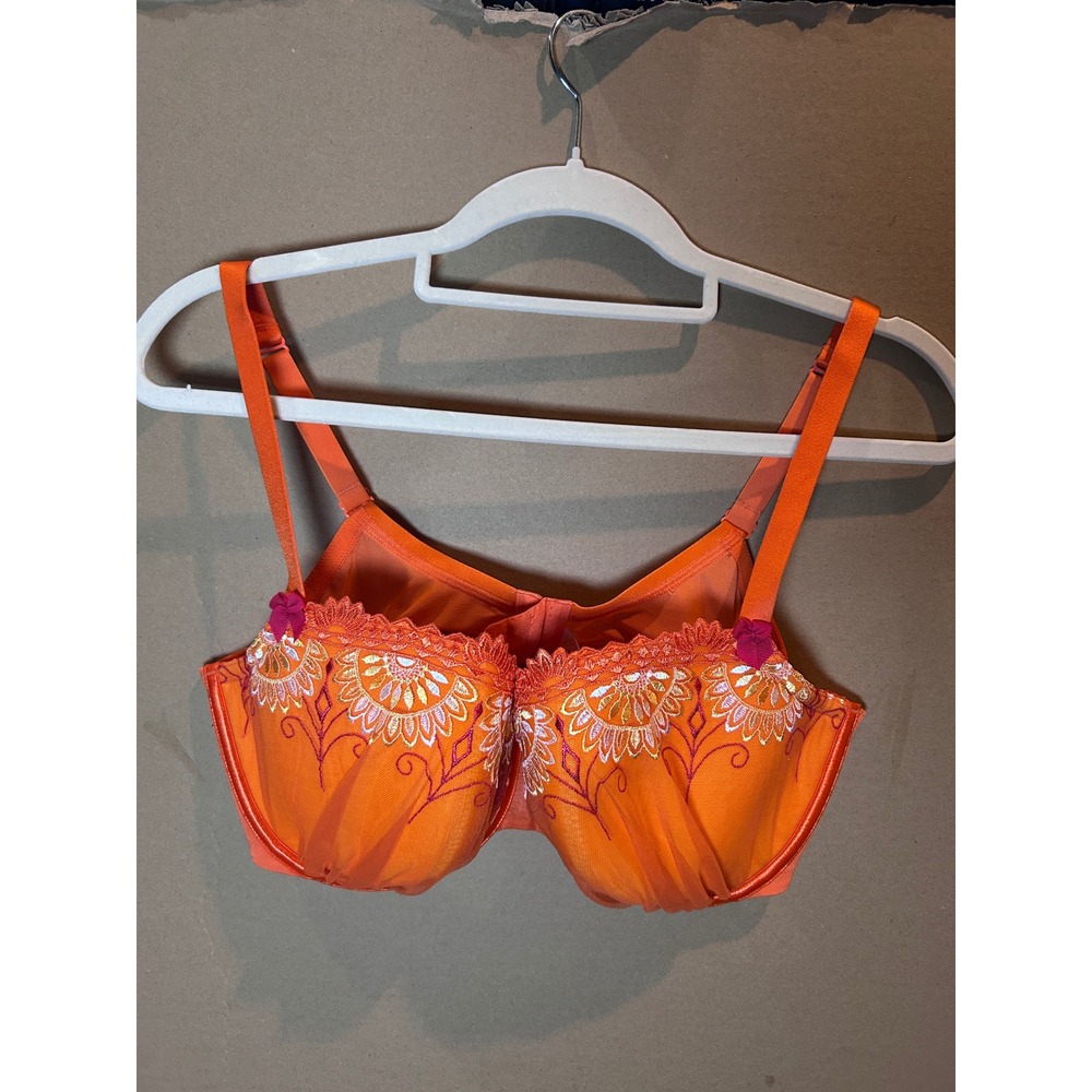 Cacique Intimates Bra Women 42D Orange Excellent Embroidered Floral Underwire